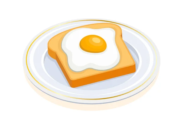 Telur Goreng Atas Vektor Ikon Roti Panggang Sarapan Sehat Dengan - Stok Vektor