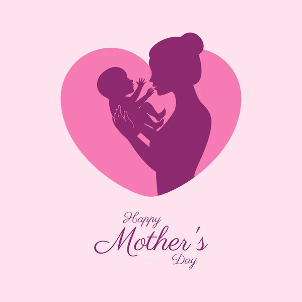 Happy Mother Day Poster Woman Baby Heart Shape Vector Illustration — Stock Vector