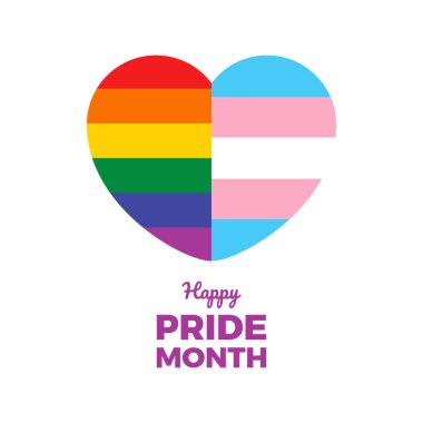 Kalp şeklindeki ikon vektörlü Mutlu Onur Ayı posteri. Transseksüel ve LGBT gökkuşağı gurur bayrağı beyaz bir arkaplanda izole edilmiş kalp şekli ikon vektörü. LGBT grafik tasarım elemanı. Önemli bir gün.