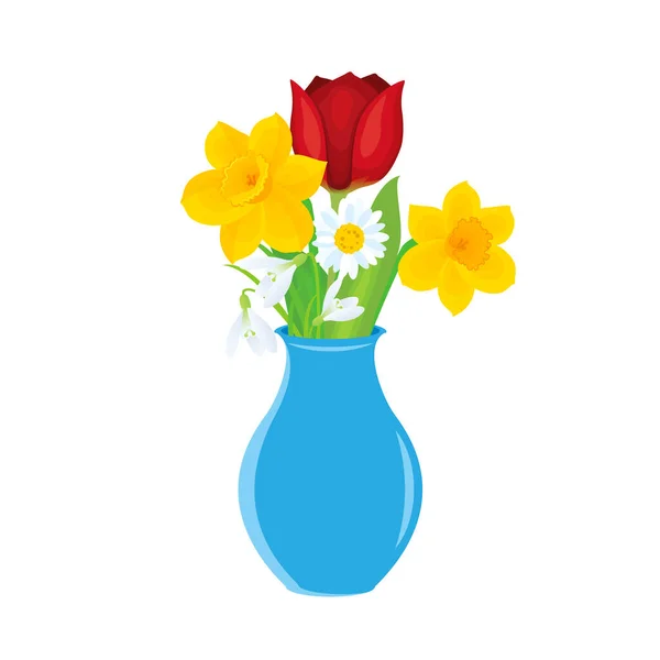 Krásná Jarní Kytice Narcisy Tulipány Sněhové Kapky Vektorové Ilustrace Čerstvé — Stockový vektor