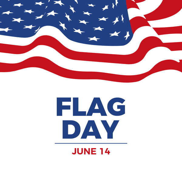 День флага США 14 июня - векторная иллюстрация. Волнистая ткань вектор американского флага на белом фоне. Размахиваю флагом США. Важный день