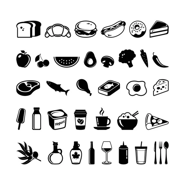 Nourriture Boisson Noir Simple Icône Ensemble Vecteur Isolé Sur Fond — Image vectorielle