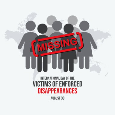 Zorunlu Kaybolma Kurbanları Uluslararası Günü vektör illüstrasyonu. Kaybolan insanlar vektörü. Kayıp kişi simgesi. Kayıp insanlar gri siluet vektörü. Her yıl 30 Ağustos 'ta. Önemli bir gün.