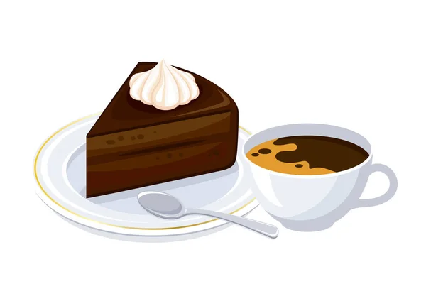 초콜릿 케이크 일러스트 커피와 아이콘 벡터가 들어간 초콜릿 배경에 분리됐다 — 스톡 벡터