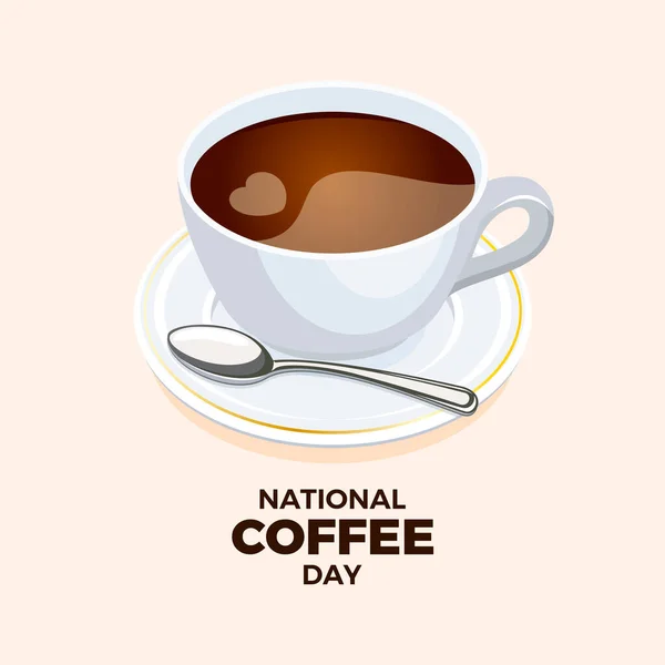 Ulusal Kahve Günü Vektör Illüstrasyonu Beyaz Bardakta Sade Kahve Çay — Stok Vektör