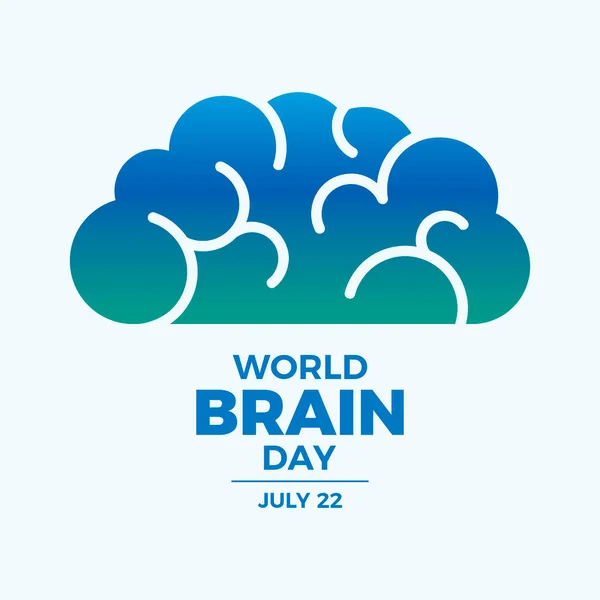 世界大脑日海报 带有抽象的大脑符号矢量插图 人脑简单的蓝绿色轮廓图标向量 每年7月22日重要的一天 — 图库矢量图片