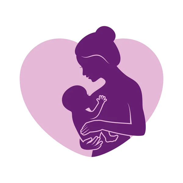 Woman Breastfeeding Newborn Baby Purple Silhouette Icon Vector Nursing Woman — Stock Vector