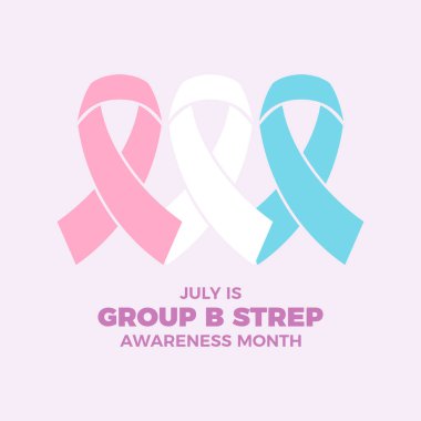 Temmuz, B Grubu 'nun Ayın Farkındalık Yöntemi illüstrasyonu. Pembe, beyaz ve mavi farkındalık kurdele ikonu vektörü. Önemli bir gün.