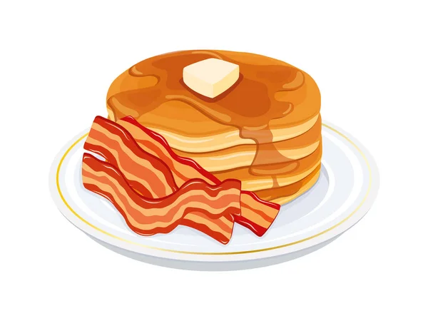 Pancake Dengan Bacon Dan Vektor Ikon Sirup Maple Pancake Dengan - Stok Vektor