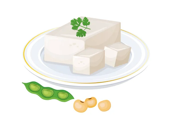 Φρέσκοι Φυσικοί Κύβοι Tofu Μια Διανυσματική Απεικόνιση Πιάτων Tofu Και — Διανυσματικό Αρχείο