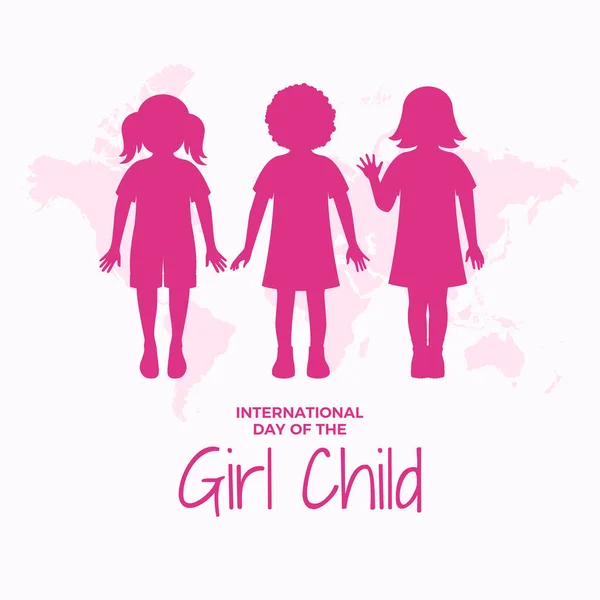 Illustration Vectorielle Journée Internationale Des Filles Petite Fille Rose Silhouette — Image vectorielle