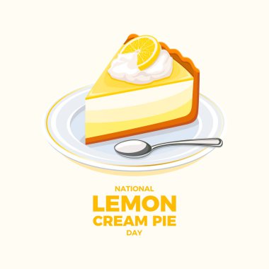 Ulusal Limonlu Kremalı Turta Günü vektör çizimi. Krem şantili limonlu pasta. Tabakta turunçgil meyveli kek. Her yıl 29 Kasım 'da. Önemli bir gün.