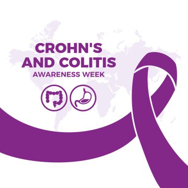 Crohn 's ve Colitis Farkındalık Haftası vektör çizimi. İltihaplı bağırsak hastalığı sembolü. Crohn hastalığı ve ülseratif kolit mor farkındalık kurdele vektörü. Önemli bir gün.