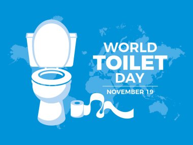 Dünya Tuvalet Günü poster illüstrasyonu. Beyaz sifon tuvalet ikonu vektörü. Her yıl 19 Kasım 'da. Önemli bir gün.
