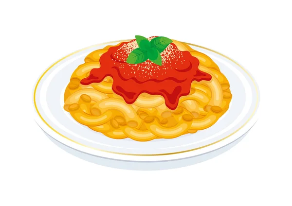 Pâtes Macaroni Avec Illustration Vectorielle Sauce Tomate Assiette Macaronis Avec — Image vectorielle