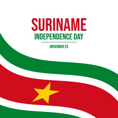 Soyadı Bağımsızlık Günü poster illüstrasyonu. Surinam ikon vektörünün dalgalı bayrağı beyaz arkaplanda izole edildi. Bayrak sembolü tasarım elementini isimlendirin. Her yıl 25 Kasım 'da. Önemli bir gün.