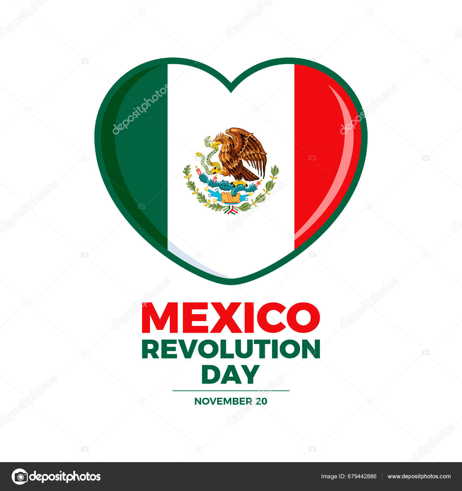 Revolution Day Mexico Poster Vector Illustration Flag Mexico Heart