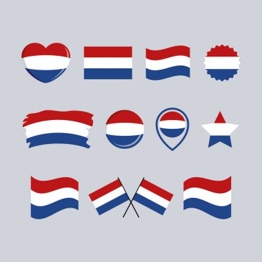 Hollanda bayrak simgesi gri bir arkaplanda izole edilmiş vektör belirledi. Hollanda Bayrağı grafik tasarım elementi. Hollanda sembolleri koleksiyonunun bayrağı. Hollanda bayrak simgelerinin dizisi düz stil