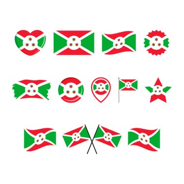 Burundi bayrak simgesi vektörü beyaz arkaplanda izole edildi. Burundi Flag grafik tasarım elementi. Burundi sembolleri koleksiyonu bayrağı. Düz biçimli Burundi bayrak simgeleri kümesi