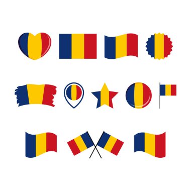 Chad bayrak simgesi beyaz arkaplanda izole edilmiş bir vektör belirledi. Chad Flag grafik tasarım elemanı. Çad sembolleri koleksiyonu. Çad bayrak simgeleri dizisi düz stil
