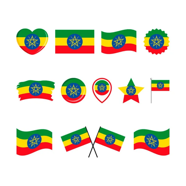 Etiopía Icono Bandera Establece Vector Aislado Sobre Fondo Blanco Etiopía — Archivo Imágenes Vectoriales