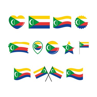 Komoros bayrak simgesi beyaz bir arkaplanda izole edilmiş vektör. Comoros Flag grafik tasarım elementi. Komoros sembolleri koleksiyonunun bayrağı. Düz biçimli Comoros bayrak simgeleri kümesi