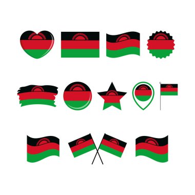 Malawi bayrak simgesi beyaz arkaplanda izole edilmiş bir vektör belirledi. Malawi Flag grafik tasarım elementi. Malawi sembolleri koleksiyonu bayrağı. Malawi bayrak simgelerinin dizisi düz stil