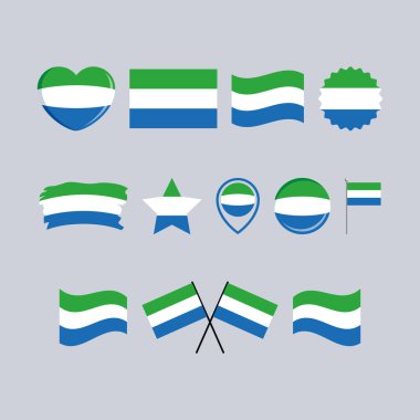 Sierra Leone bayrak simgesi gri bir arkaplanda izole edilmiş vektör belirledi. Sierra Leone Flag grafik tasarım elemanı. Sierra Leone sembolleri koleksiyonu bayrağı. Sierra Leone bayrak simgeleri dizisi düz stil