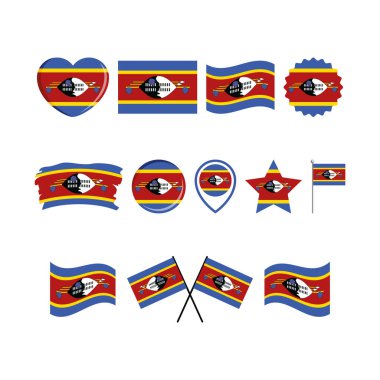 Eswatini bayrak simgesi beyaz bir arkaplanda izole edilmiş vektör belirledi. Eswatini Flag grafik tasarım elementi. Eswatini sembolleri koleksiyonu bayrağı. Düz biçimli Eswatini bayrak simgeleri kümesi
