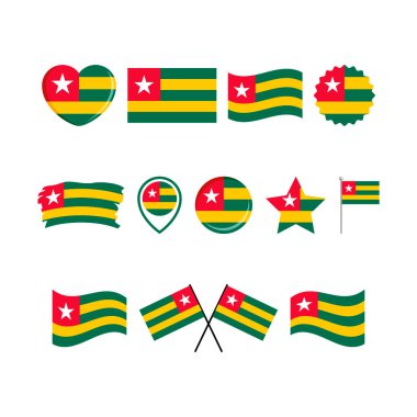 Togo bayrak simgesi beyaz bir arkaplanda izole edilmiş vektör belirledi. Togo Bayrağı grafik tasarım elementi. Togo sembolleri koleksiyonu bayrağı. Düz biçimli Togo bayrak simgeleri kümesi
