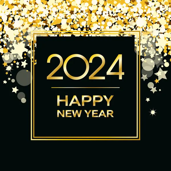 2024 Feliz Año Nuevo Lujoso Marco Dorado Brillante Una Ilustración — Archivo Imágenes Vectoriales