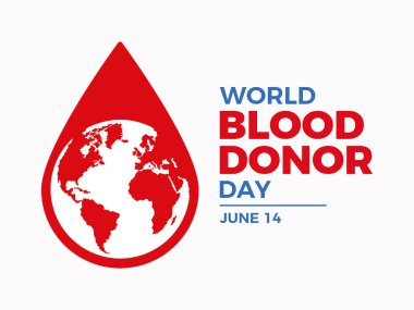 Dünya Kan Bağışı Günü poster çizimi. Dünya ikon vektörüyle bir damla kan. Kan bağışı sembolü. Pankart, poster ya da baskı için tasarım. Her yıl 14 Haziran 'da. Önemli bir gün.