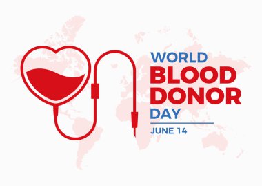 Dünya Kan Bağışı Günü poster çizimi. Kalp şeklindeki ikon vektörde kan torbası düşürücü. Kan bağışı sembolü. Pankart, poster ya da baskı için tasarım. Her yıl 14 Haziran 'da. Önemli bir gün.