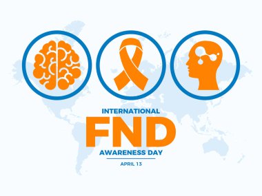 International FND Awareness Day poster vector illustration. Orange awareness ribbon and human brain icon set vector. Functional Neurological Disorder symbol. April 13 every year. Important day clipart