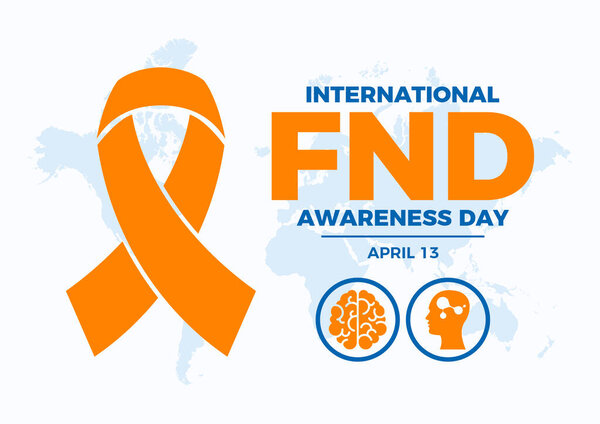 International FND Awareness Day poster vector illustration. Orange awareness ribbon and human brain icon set vector. Functional Neurological Disorder symbol. April 13 every year. Important day