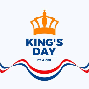 King 's Day Koningsdag poster illüstrasyonu. Hollanda bayrak kurdele ikonu vektörü. Kraliyet tacı ve Hollanda bayrağı sembolü. Arkaplan, afiş, kart şablonu. 27 Nisan. Önemli bir gün.