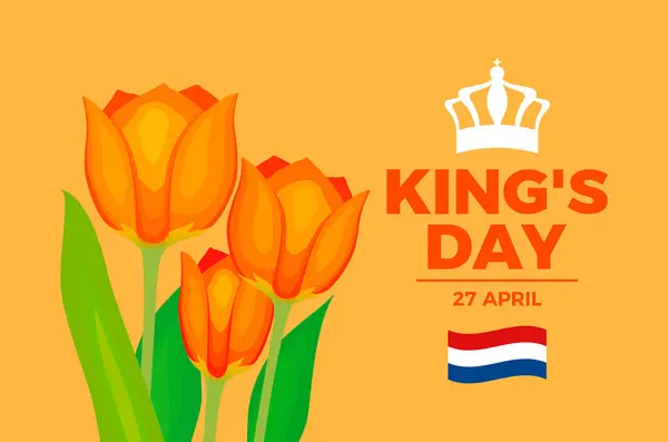 Día Del Rey Koningsdag Vector Ilustración Flores Tulipán Anaranjadas Aisladas — Vector de stock
