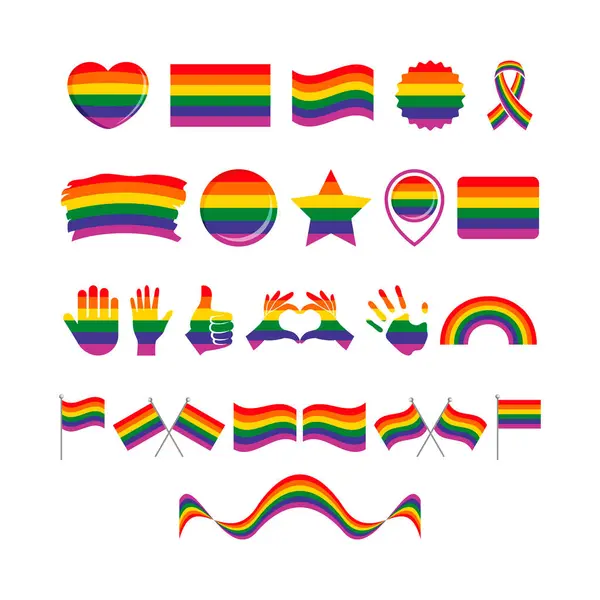 Rainbow Pride Bandera Símbolos Muchos Icono Conjunto Vector Elemento Diseño — Archivo Imágenes Vectoriales
