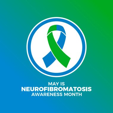May is Neurofibromatosis Awareness Month poster vector illustration. Blue and green awareness ribbon icon in a circle. Template for background, banner, card. Important day clipart