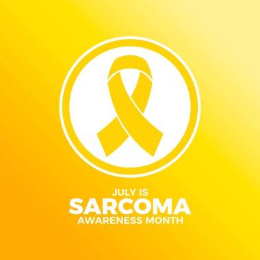 Temmuz, Sarkoma Farkındalık Ayı poster illüstrasyonudur. Bir çemberin içinde sarı farkındalık kurdele ikonu. Arkaplan, afiş, kart şablonu. Önemli bir gün.