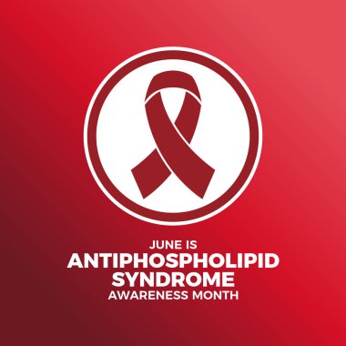 Haziran, Antifosfolipid Sendromu (APS) Farkındalık Ayı poster çizimi. Bir dairenin içinde Burgundy farkındalık kurdele ikonu. Arkaplan, afiş, kart şablonu. Önemli bir gün.