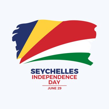 Seyşeller Bağımsızlık Günü poster çizimi. Grunge Seychelles bayrak ikonu vektörü. Seyşeller 'in Boya Fırçası sembolü. Arkaplan, afiş, kart şablonu. Her yıl 29 Haziran 'da. Önemli bir gün.