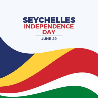Seyşeller Bağımsızlık Günü poster çizimi. Seyşeller bayrak çerçeve simgesi vektörü. Seyşel bayrağı sembolü. Arkaplan, afiş, kart şablonu. Her yıl 29 Haziran 'da. Önemli bir gün.