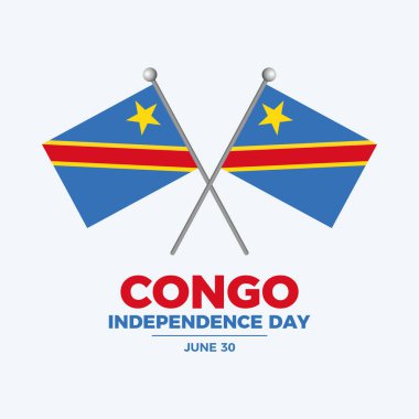 Kongo Bağımsızlık Günü poster çizimi. Direk simgesinde iki çapraz Kongo bayrağı. Demokratik Kongo Cumhuriyeti bayrağı. Arkaplan, afiş, kart şablonu. 30 Haziran