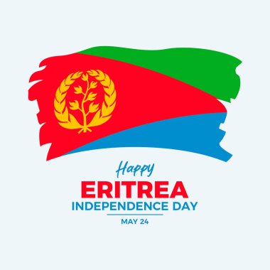 Eritrea Bağımsızlık Günü poster çizimi. Grunge Eritre bayrak ikonu vektörü. Eritre 'nin boya fırçası sembolü. Arkaplan, afiş, kart şablonu. Her yıl 24 Mayıs. Önemli bir gün.