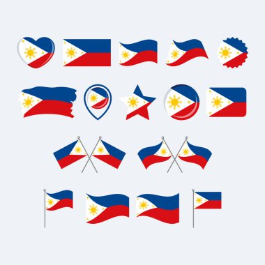 Filipinler simgesi bayrağı gri bir arkaplanda izole edilmiş vektör belirledi. Filipinler bayrak grafik tasarım unsuru. Filipinler bayrak simgeleri düz stil. Filipin sembolleri koleksiyonu