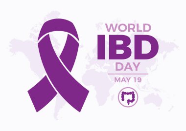 World IBD Day poster vector illustration. Purple awareness ribbon symbol. Template for background, banner, card. World Inflammatory Bowel Disease Day on 19 May each year. Important day clipart
