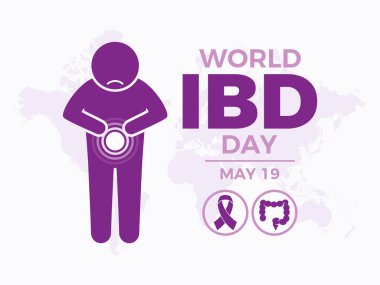 World IBD Day poster vector illustration. Person with abdominal pain symbol. Template for background, banner, card. World Inflammatory Bowel Disease Day on 19 May each year. Important day clipart