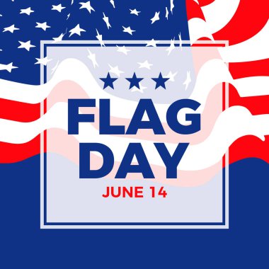 ABD Bayrak Günü 14 Haziran poster illüstrasyonunda. Birleşik Devletler kare çerçeve vektörünün bayrağı. Amerikan bayrağı sembolü. Arkaplan, afiş, kart şablonu. Önemli bir gün.