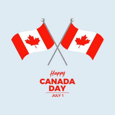 Kanada bayrak illüstrasyonlu Mutlu Kanada Günü posteri. Direk ikonunda iki Kanada bayrağı. Kanada bayrağı. Arkaplan, afiş, kart şablonu. Her yıl 1 Temmuz 'da. Önemli bir gün.